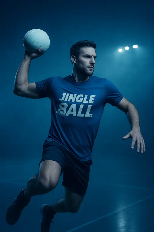 Leaping Dodgeball Action in Blue